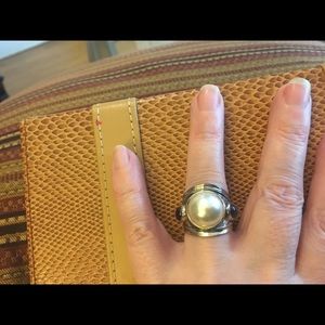 Silver pearl and amethyst ring